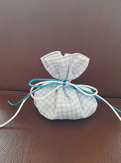 Μπομπονιέρα Πουγκί Υφασμάτινη Καρό *ΠΟΡΤΟΚΑΛΙ-ΡΟΖ -ΓΑΛΑΖΙΟ* 